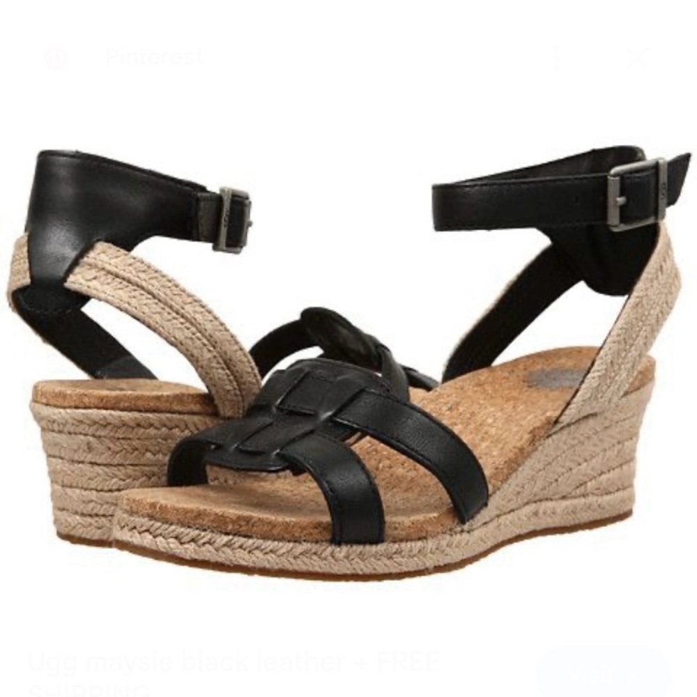 Ugg | Maysie Black Leather Strappy Espadrille Sandal Size 10